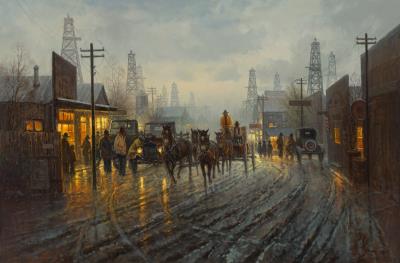 Texas Oil Patch by G (Gerald Harvey Jones) Harvey - Auction record, sale price, and art valuation. Compare with similar artists and explore comparable artworks.